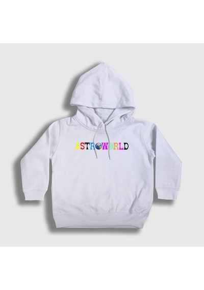 Presmono Unisex Çocuk Astroworld Travis Scott Kapüşonlu Sweatshirt Beyaz