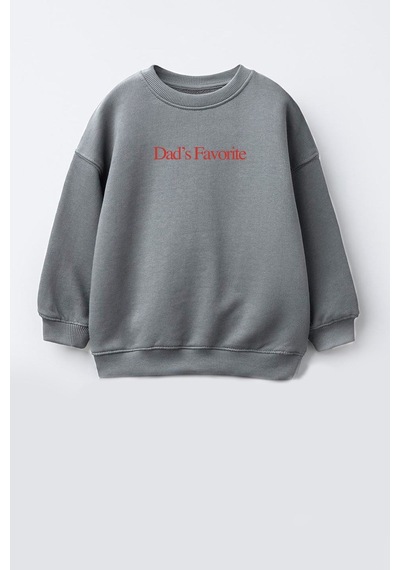 Monila Unisex Çocuk 3 İplik Kumaş Slogan Baskılı Sweatshirt Antrasit