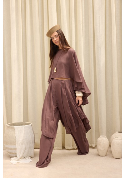 Mai Collection Marina Etek Detaylı Kahve Pantolon Takım