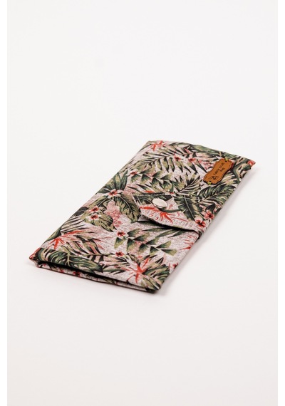 Fabric Craft Bag Kadın Kumaş Cüzdan Duck Kumaş Tropikal Desenli Kartlık Fermuarlı Uzun Cüzdan Haki Yeşil