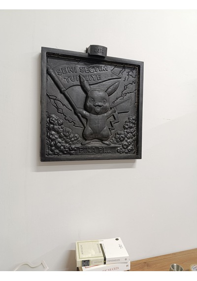 Seni Seçtim Türkiye Pikachu Temalı Işıklı Kabartma Tablo Siyah
