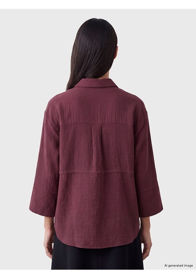 Lcw Everyday Bordo Büzgülü Oversize Müslin Kadın Gömlek