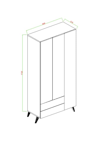 Mavera 3 Kapaklı 2 Çekmeceli Gardrop, Atlantik Çam, 90 Cm Atlantik Çam