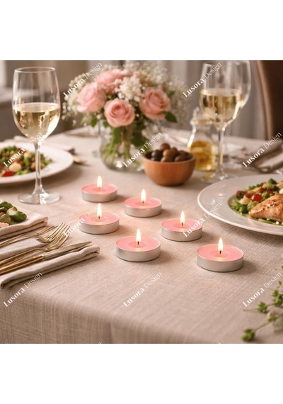 Tealight Mum - Kırmızı Küçük Yuvarlak Sevgililer Günü Yer Ve Masa Mumu 20 Adet Pembe Diğer