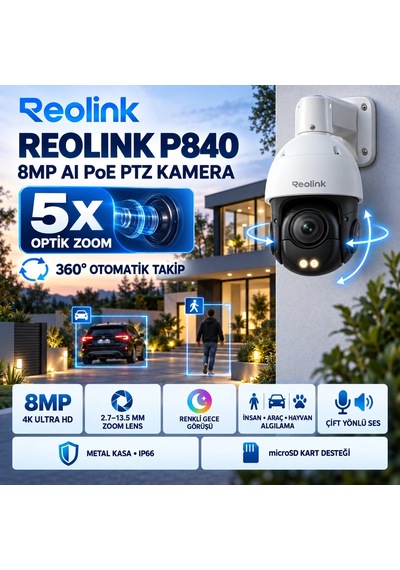 Reolink P840 8mp 4k 5x Optik Zoom Aı Speed Dome Ptz Kamera