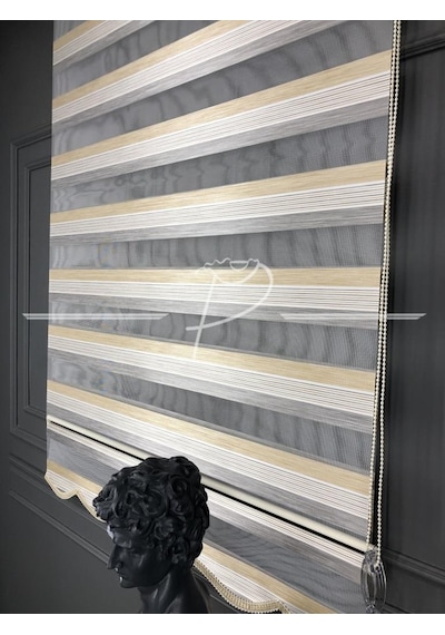Zebra Perde Çift Renk Çiyan Desen Jakarlı Doku Çok Renkli