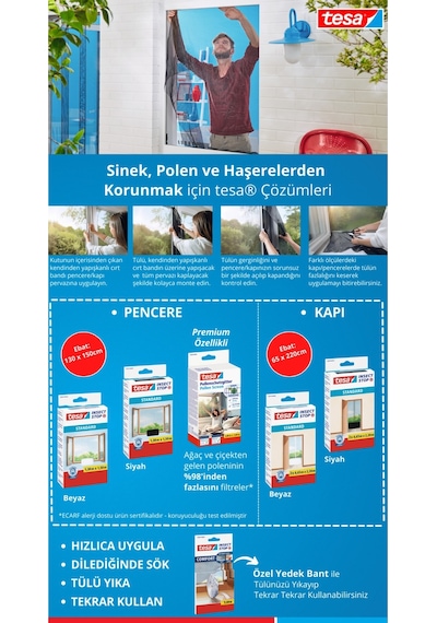 Sineklik, Standart, Cırt Bantlı, Kapı İçin, Kesilerek Ayarlanabilir, Siyah, 2 Adet 0.65m X 2.20m