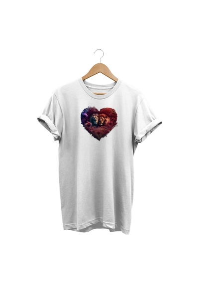 Kalp Baskılı Beyaz T-shirt Beyaz