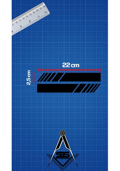 Yan Ayna Şerit Araba-motosiklet Cam Etiket Sticker 18x5cm Siyah Renk Beyaz