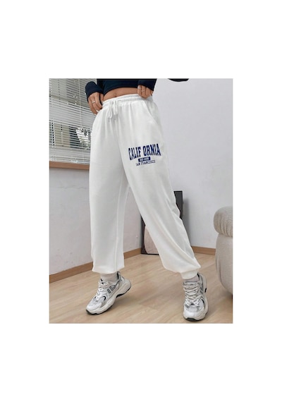 Tarzsokak Letter Graphic Drawstring Waist Slant Pocket 4 Mevsim Eşofman Beyaz Tarzsokak Letter Graphic Drawstring Waist Slant Pocket 4 Mevsim Eşofman Beyaz