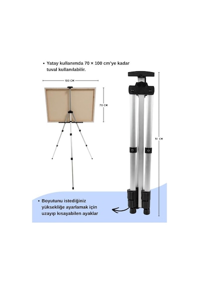 Katlanabilir Alüminyum Tripod Şövale - Ayarlanabilir, Ultra Hafif, Taşıma Çantalı, Gümüş
