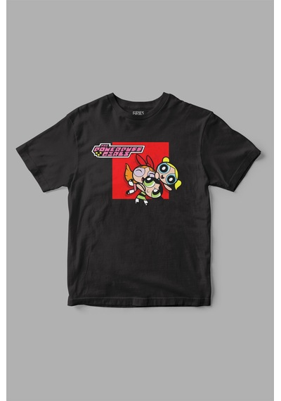 Powerpuff Girls Baskılı Tişört Siyah