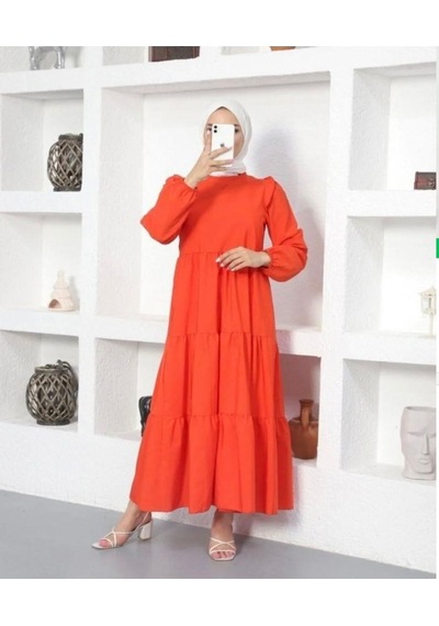 Lovie Moda Kadın Omuz Detaylı Elbise Turuncu