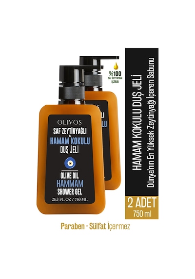 Olivos Doğal Zeytinyağlı Hamam Kokulu Banyo ve Duş Jeli 2 x 750 ML