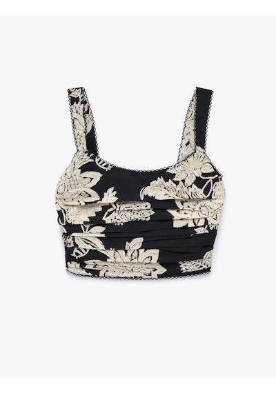 Koton Koton X Melis Ağazat - Keten Karışımlı Dantel Detaylı Kalın Askılı Kare Yaka Çiçekli Crop Büstiyer Siyah Desenli 6sak30124ew Koton Koton X Melis Ağazat - Keten Karışımlı Dantel Detaylı Kalın Askılı Kare Yaka Çiçekli Crop Büstiyer Siyah Desenli 6sak30124ew