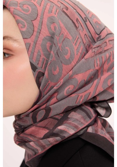 Silk Home Dört Mevsim Antik Motif Viskon Velora Eşarp 6419 Koyu Gri