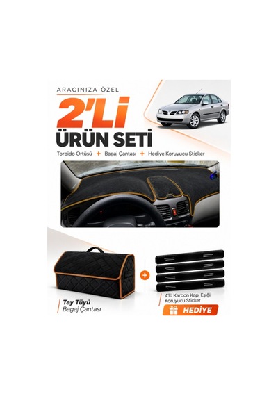 E-biz Nissan Almera Kapaklı 2000-2006 Uyumlu Torpido + Tay Tüyü Çanta - Siyah-kahverengi - Nı001