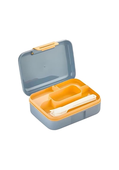 6 Bölmeli Yemek Saklama Kabı Çatal, Kaşık Ve Bıçaklı Beslenme Kutusu, Lunch Box Diyet, Mavi Desenli