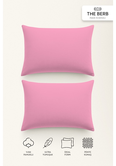 The Berb 2'li Penye Yastık Kılıfı Seti %100 Pamuk 50 X 70 Fermuarlı Pembe