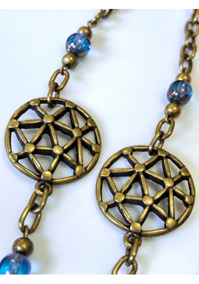 Yaşam Çiçeği Figürlü Antik Gold Gözlük Zinciri Kristal Taşlı -thınblack Antik Altın