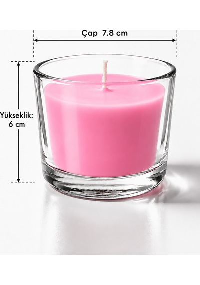 Pembe Çiçekler Kokulu Bardak Mum 20 Saat Yanma Uçuk Pembe Cam Kap 7,8 6 Cm