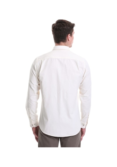Hatemoğlu Bej Slim Fit Düz 100% Pamuklu Düğmeli Yaka Uzun Kollu Klasik Göm Bej