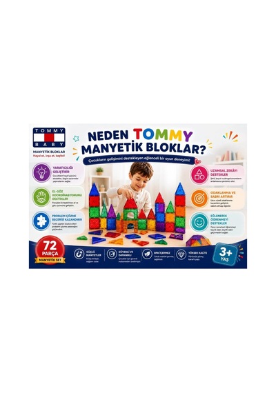 Manyetik Yapı Blokları Çocuklar İçin Renkli 3 Boyutlu 72 Parça Manyetik Oyun Seti