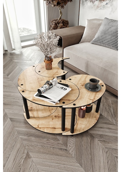 Yin Yang Unıty Serenıty Orta Sehpa 4 Lü Meşe 70 Cm Meşe
