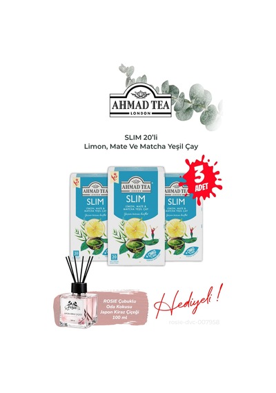 Slim Limon, Mate Ve Matcha 3 Paket Yeşil Çay Karışımı 20' Li Ve Oda Kokusu