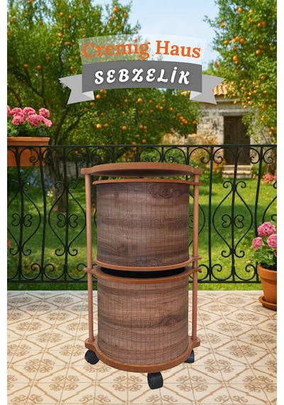 Ahşap Sebzelik Geleneksel Tasarım Yuvarlak Kemençe Desenli 2 X 7 Kg Kapasiteli Hazır Gönderim Diğer