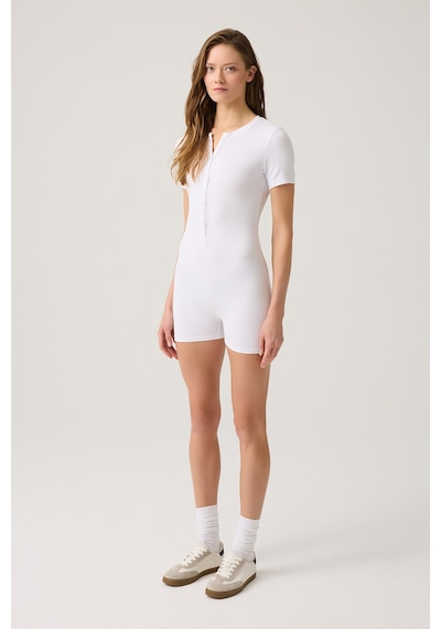 Los Ojos Beyaz Fitilli Kısa Kollu Kısa Tulum Short Romper Beyaz Beyaz