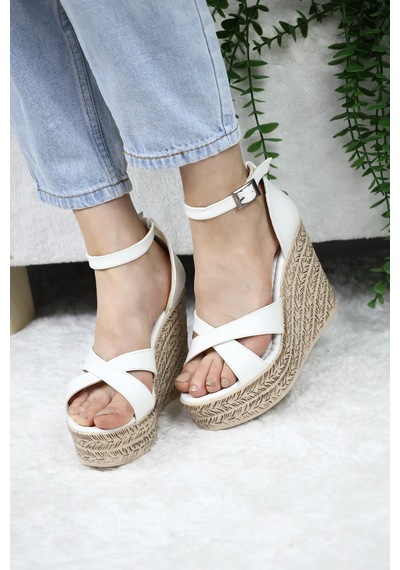 Asmi Shoes Kadın Çapraz Bantlı Dolgu Topuklu 11cm Ayakkabı Rahat Yüksek Topuklu 700 Beyaz Beyaz Asmi Shoes Kadın Çapraz Bantlı Dolgu Topuklu 11cm Ayakkabı Rahat Yüksek Topuklu 700 Beyaz Beyaz