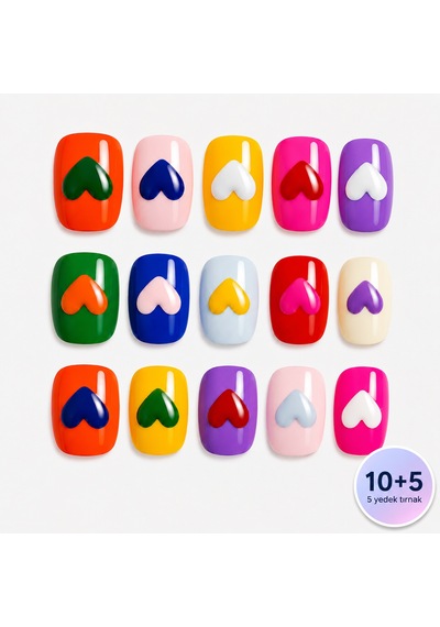 Renkli Nail Art Kısa Yuvarlak El Yapımı Jel Takma Tırnak Kkyl-3501 S
