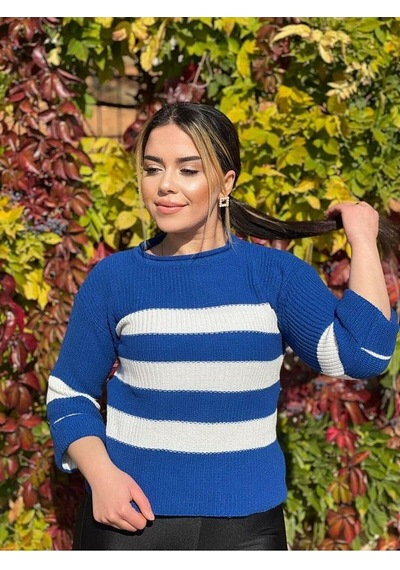Kozia Outdoors Selanik Örgü Çizgili Triko Kazak Havacı Mavi