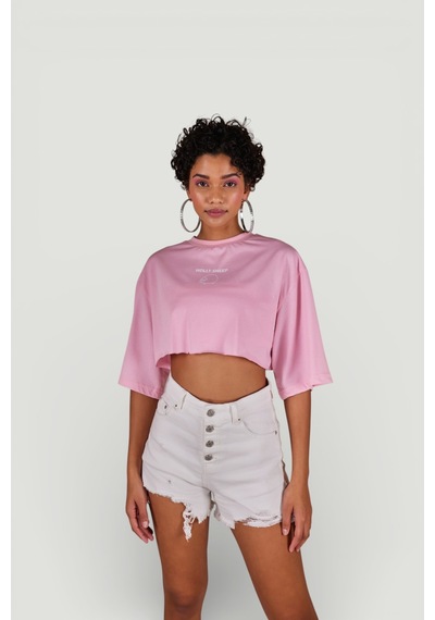 Holly Lolly Bisiklet Yaka Holly Crop Tshirt Pembe