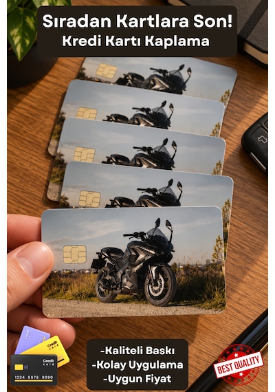 Siyah Motosiklet Temalı Kart Sticker Çipli Kart Kaplama Dekoratif Kart Tasarımı Çok Renkli