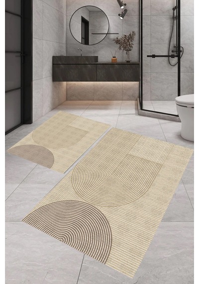 Eliana Home Dijital Baskı 2'li Banyo Paspas Takımı Lna5-fnl345 100x60 Ve 60x50 Cm Bej