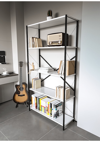 Metal Kitaplık 5 Raflı Ev Ofis Rafı Dosya Kitap Mutfak Rafı Çok Amaçlı Geniş Raflı 180cm Beyaz