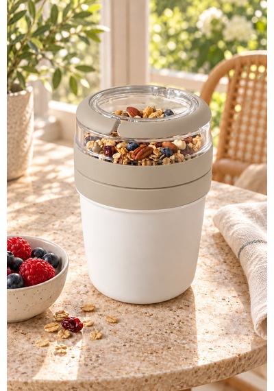 Emilahome Mıxme Muesli Cup 650 Ml Beslenme Kabı &yoğurt Kabı & Mama Kabı Bej - 873535709 Bej