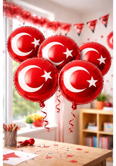 Türk Bayraklı Folyo Balon 1 Adet Folyo Balon Parti Süsleme 23 Nisan 29 Ekim Kırmızı Balon