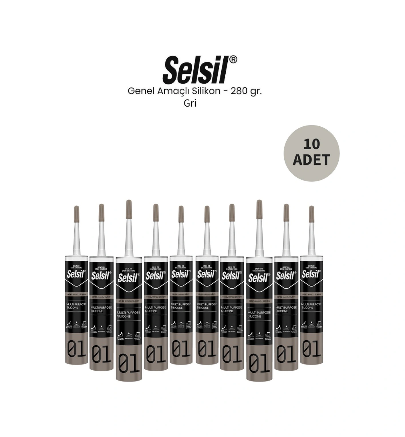Selsil Genel Amaçlı Gri Silikon 280 Gr. 10 Adet Gri