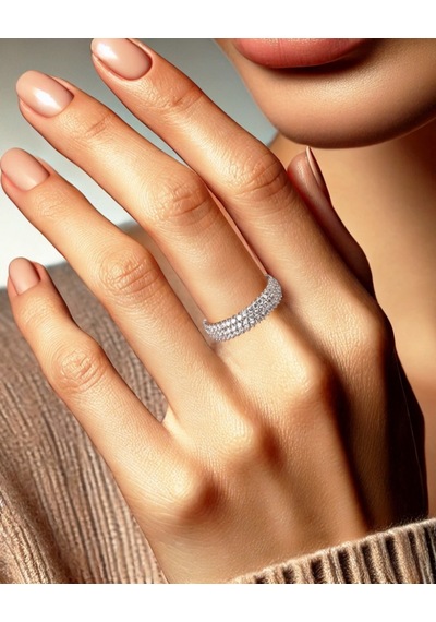 Brezza Lusso Jewelry Üç Sıra Tamtur Zikon Taşlı Attractive Kadın Gümüş Yüzük 12