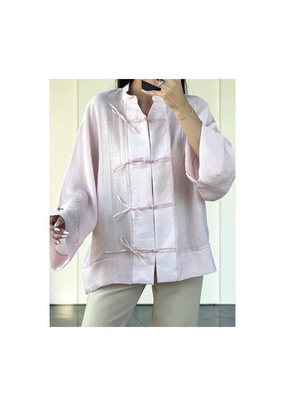 Fleurs Chic Yeni Model Geniş Kesim Kimono Gömlek Pudra