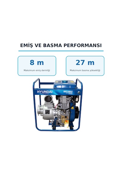 Hyundai Dhy100le 4 İnç 11 Hp Dizel Marşlı Su Motoru 96 M³/saat Büyük Depolu