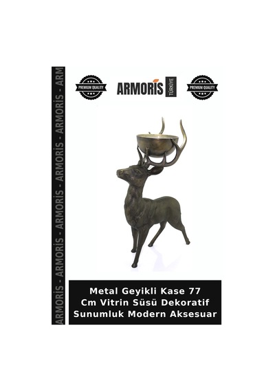 Metal Geyikli Kase 77 Cm Vitrin Süsü Dekoratif Sunumluk Modern Aksesuar