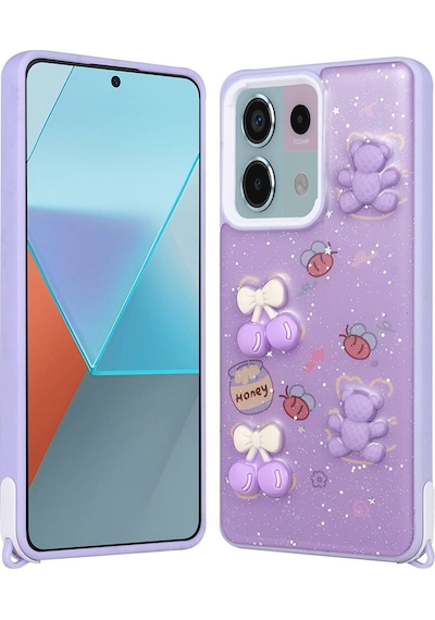 Mobilteam Redmi Note 13 Pro 5g Kılıf Parlayan Sıvılı Simli Kabartma Figürlü Cevze Kapa Mor Pansm-ya