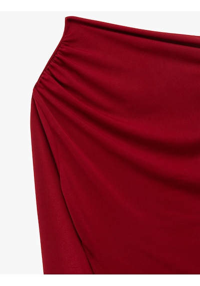 Koton Slim Fit Drape Detaylı Uzun Kollu Asimetrik Tek Omuz Tişört Bordo 6wak80016ek Bordo