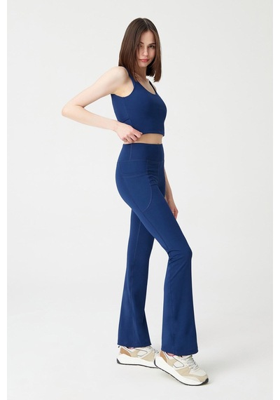 Los Ojos Kadın Lacivert Yüksek Bel Toparlayıcı Çift Cepli Ispanyol Paça Tayt Bootcut Lacivert