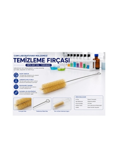 Cam Laboratuvar Malzemesi Temizleme Fırçası Orta Boy Kıl-yumuşak
