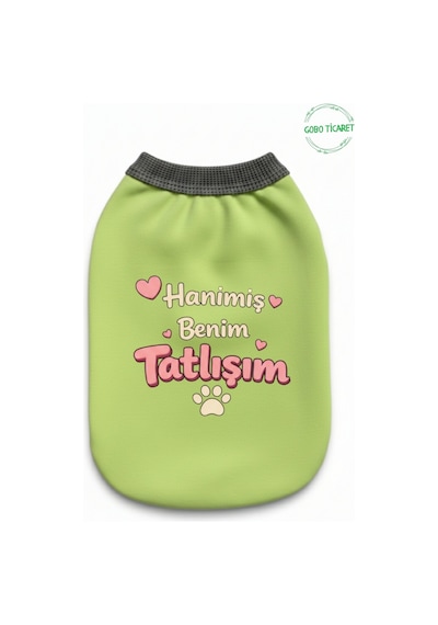 Yeşil Hanimiş Benim Tatlışım Baskılı Kedi Ve Köpek Kıyafeti Tişörtü Elbisesi Large/l/beden 3
